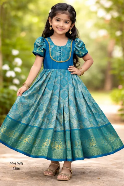 Traditional South Indian Style Kids Silk Gown